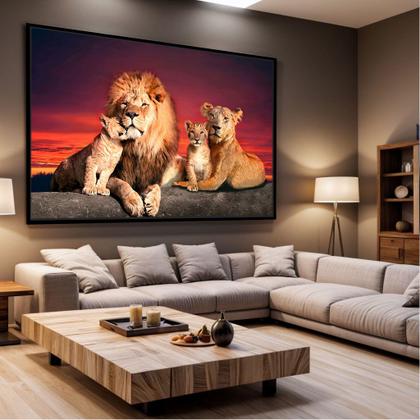 Imagem de Quadros decorativos com Moldura Sala Quarto Leões Família Vermelho Grande Hall