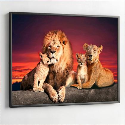 Imagem de Quadros decorativos com Moldura Sala Quarto Leões Família Vermelho Grande Hall