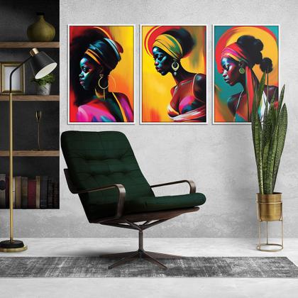 Imagem de Quadros Decorativos CX Alta 40x60 3 unidades Mulheres Negras