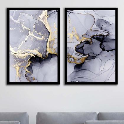 Imagem de Quadros Decorativos Mármore Cinza Dourado 90x60 Sala Quarto