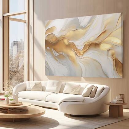 Imagem de Quadros Decorativos para Quarto Sala 130x90 Abstrato Dourado Branco Mármore Grande Escritório Hall