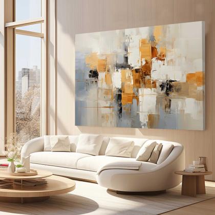 Imagem de Quadros Decorativos para Quarto Sala 40x60 Pintura Arte Abstrato Bege Branco Marrom Dourado Grande Escritório Hall