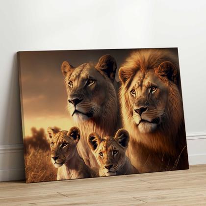 Imagem de Quadros Decorativos para Quarto Sala 90x60 Família de Leão Leões Filhote Grande Escritório Hall