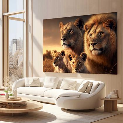 Imagem de Quadros Decorativos para Quarto Sala 90x60 Família de Leão Leões Filhote Grande Escritório Hall