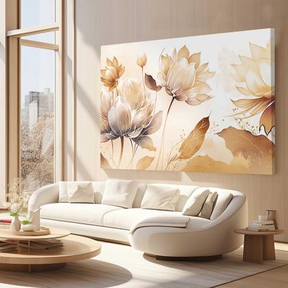 Imagem de Quadros Decorativos para Quarto Sala Bege Floral Horizontal Grande Escritório Hall