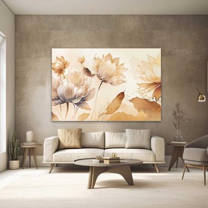 Imagem de Quadros Decorativos para Quarto Sala Bege Floral Horizontal Grande Escritório Hall