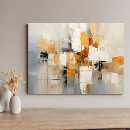 Imagem de Quadros Decorativos para Quarto Sala Pintura Arte Abstrato Bege Branco Marrom Dourado Grande Escritório Hall
