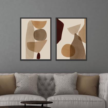 Imagem de Quadros Decorativos para Sala Cozinha Quarto com Moldura Conjunto kit 2 Abstrato Marrom para sala