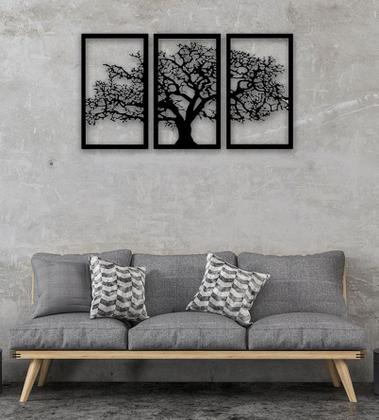 Imagem de Quadros Decorativos Para Sala Quarto Árvore Da Vida 3 Peças Preto - 85x55cm