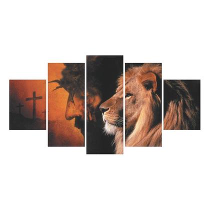 Imagem de Quadros Decorativos Sala Leão Judá E Jesus Cruz Religioso