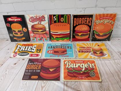 Imagem de Quadros Hamburgueria Lanchonete Retro Kit 10 Peças 21x15cm
