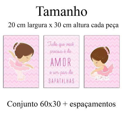 Imagem de Quadros Infantil Bailarina kit 3 peças 20x30cm Rosa Criança Bebê Quarto leve, fácil e prática instalação 3mm