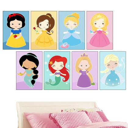 Imagem de Quadros Kit 8 Heróis e 8 Princesas 20x30cm quarto infantil