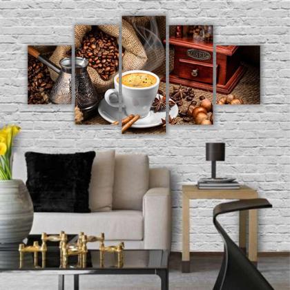 Imagem de Quadros Mosaico Mdf Bebidas Xícara De Café 115X60Cm