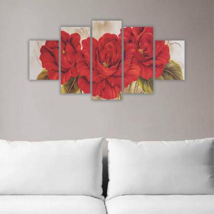 Imagem de Quadros Mosaico Mdf Floral Flores Buquê Vermelho 2 115X60Cm