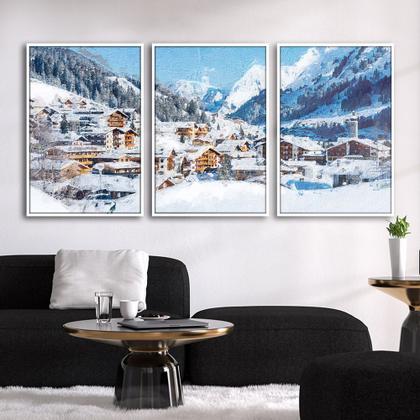 Imagem de Quadros Premium Textura CX Alta Cidade na Neve 40x60 3Un