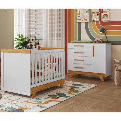 Imagem de Quarto Bebe Berço e Cômoda Moveis Peroba Retro MDF LS