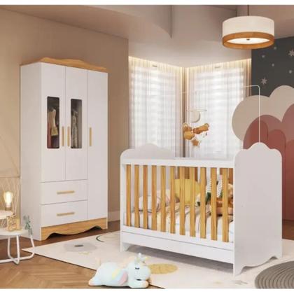 Imagem de Quarto Bebe Berço e Guarda Roupa Moveis Peroba Clara MDF