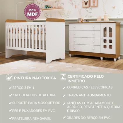 Imagem de Quarto Bebê Completo Berço Americano 3Em1 Gabrielle Cômoda 4 Gavetas 1 Porta 100% MDF