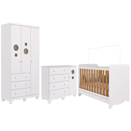 Imagem de Quarto Bebê Completo Berço Americano Bem 3 em 1 Guarda Roupas 3 Portas Cômoda Bolinha 100% MDF