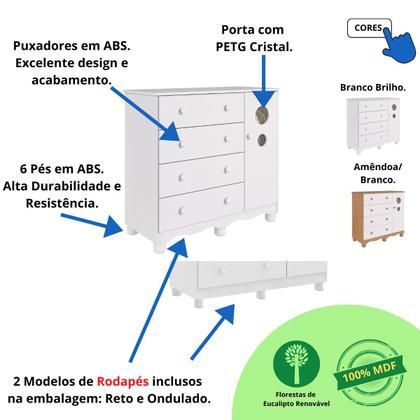Imagem de Quarto Bebê Completo Berço Americano Bem 3em1 Guarda Roupas 4 Portas Cômoda 1 Porta Bolinha 100% MDF