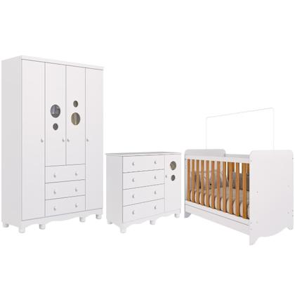 Imagem de Quarto Bebê Completo Berço Americano Bem 3em1 Guarda Roupas 4 Portas Cômoda 1 Porta Bolinha 100% MDF