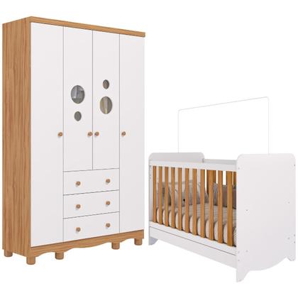 Imagem de Quarto Bebê Completo Berço Americano Ben 3 em 1 Guarda Roupas 4 Portas 3 Gavetas Bolinha 100% MDF