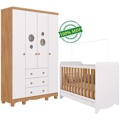 Imagem de Quarto Bebê Completo Berço Americano Ben 3 em 1 Guarda Roupas 4 Portas 3 Gavetas Bolinha 100% MDF