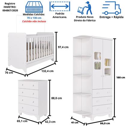 Imagem de Quarto Bebê Completo Berço Americano Ben Guarda Roupa Uli Com Prateleiras Gaveteiro