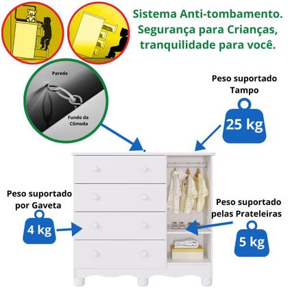 Imagem de Quarto Bebê Completo Berço Americano Marquesa 3 em 1 Guarda Roupa 2 Portas Cômoda Uli 100% MDF Móveis Peroba