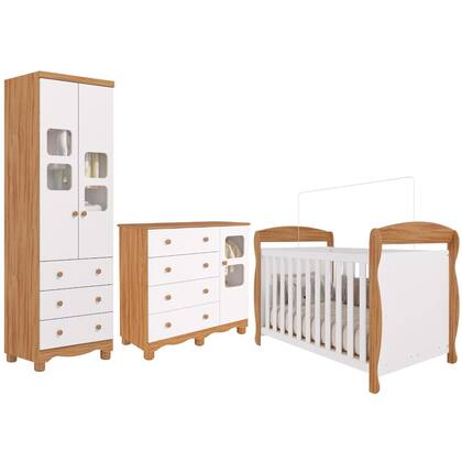 Imagem de Quarto Bebê Completo Berço Americano Marquesa 3 em 1 Guarda Roupa 2 Portas Cômoda Uli MDF