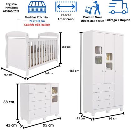 Imagem de Quarto Bebê Completo Berço Americano Marquesa 3 em 1 Guarda Roupa 3 Portas Cômoda Uli Faura