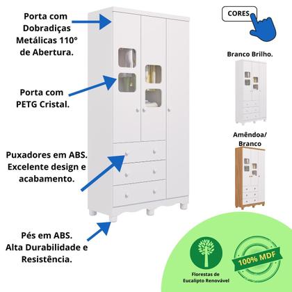 Imagem de Quarto Bebê Completo Berço Americano Marquesa 3 em 1 Guarda Roupa 3 Portas Cômoda Uli Faura