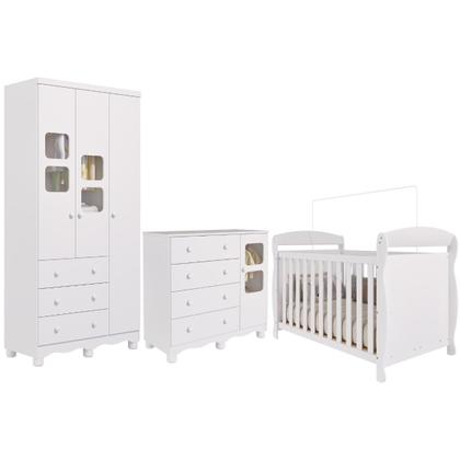 Imagem de Quarto Bebê Completo Berço Americano Marquesa 3 em 1 Guarda Roupa 3 Portas Cômoda Uli Faura