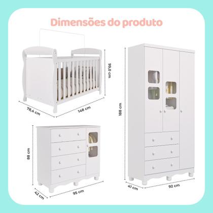 Imagem de Quarto Bebê Completo Berço Americano Marquesa 3 em 1 Guarda Roupa 3 Portas Cômoda Uli Faura