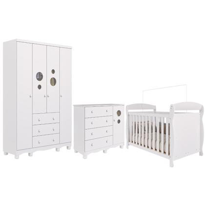 Imagem de Quarto Bebê Completo Berço Americano Marquesa 3 em 1 Guarda Roupa 4 Portas Cômoda Bolinha 100% MDF