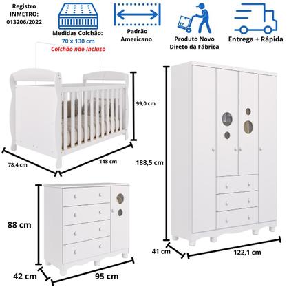 Imagem de Quarto Bebê Completo Berço Americano Marquesa 3 em 1 Guarda Roupa 4 Portas Cômoda Bolinha 100% MDF