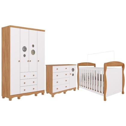 Imagem de Quarto Bebê Completo Berço Americano Marquesa 3 em 1 Guarda Roupa 4 Portas Cômoda Bolinha 100% MDF
