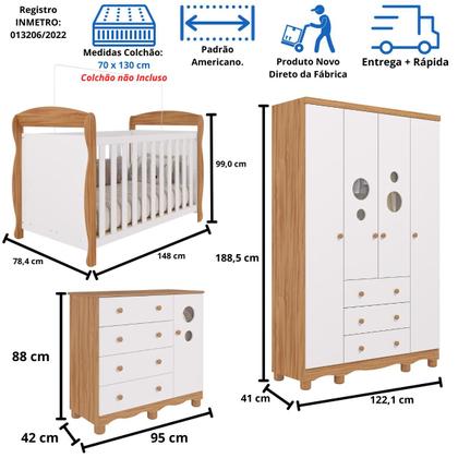 Imagem de Quarto Bebê Completo Berço Americano Marquesa 3 em 1 Guarda Roupa 4 Portas Cômoda Bolinha 100% MDF
