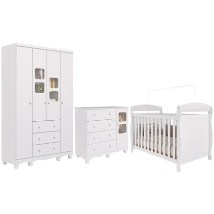 Imagem de Quarto Bebê Completo Berço Americano Marquesa 3 em 1 Guarda Roupa 4 Portas Cômoda Uli MDF