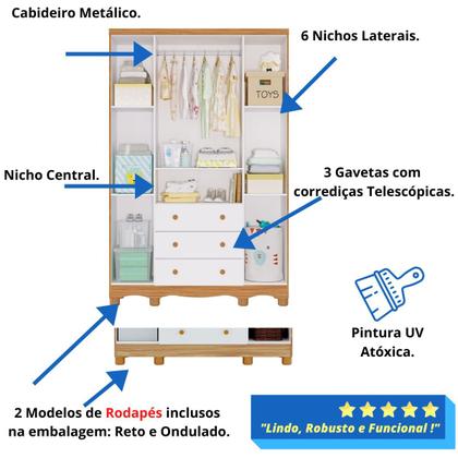 Imagem de Quarto Bebê Completo Berço Americano Marquesa 3 em 1 Guarda Roupa 4 Portas Cômoda Uli MDF