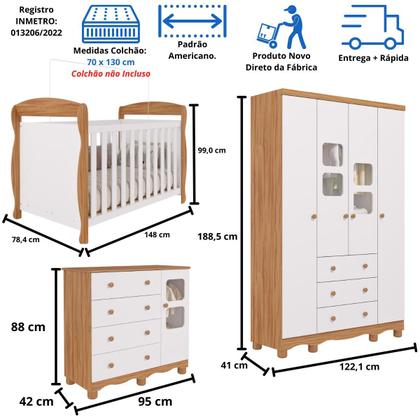Imagem de Quarto Bebê Completo Berço Americano Marquesa 3 em 1 Guarda Roupa 4 Portas Cômoda Uli MDF