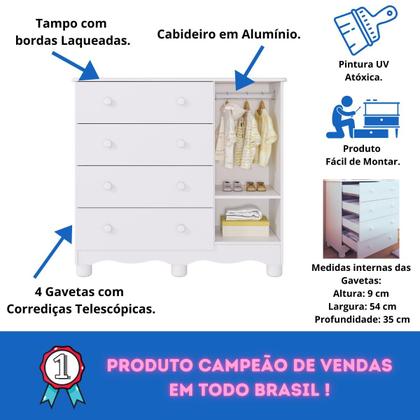 Imagem de Quarto Bebê Completo Berço Americano Marquesa 3 em 1 Guarda Roupas 4 Portas Cômoda Junior 100% MDF