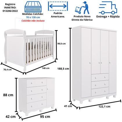 Imagem de Quarto Bebê Completo Berço Americano Marquesa 3 em 1 Guarda Roupas 4 Portas Cômoda Junior 100% MDF