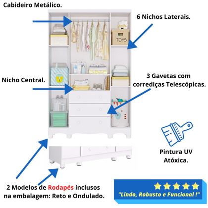 Imagem de Quarto Bebê Completo Berço Americano Marquesa 3 em 1 Guarda Roupas 4 Portas Cômoda Junior 100% MDF