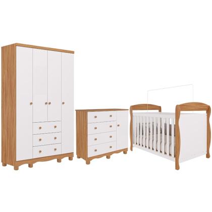 Imagem de Quarto Bebê Completo Berço Americano Marquesa 3 em 1 Guarda Roupas 4 Portas Cômoda Junior MDF Faura