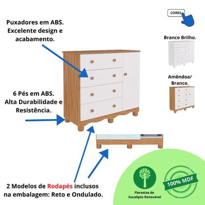 Imagem de Quarto Bebê Completo Berço Americano Marquesa 3 em 1 Guarda Roupas 4 Portas Cômoda Junior MDF Faura