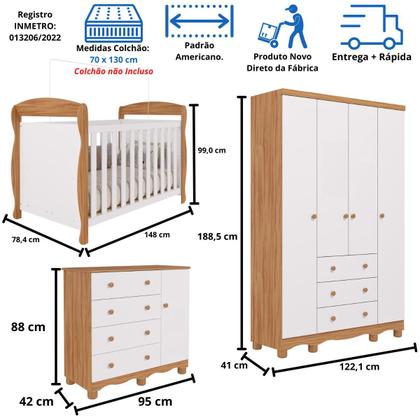 Imagem de Quarto Bebê Completo Berço Americano Marquesa 3 em 1 Guarda Roupas 4 Portas Cômoda Junior MDF Faura