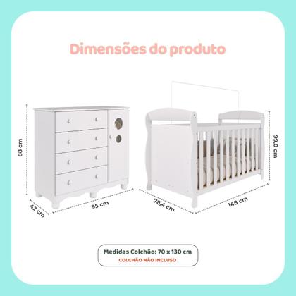 Imagem de Quarto Bebê Completo Berço Americano Marquesa 3Em1 Cômoda Bolinha 4 Gavetas 1 Porta MDF