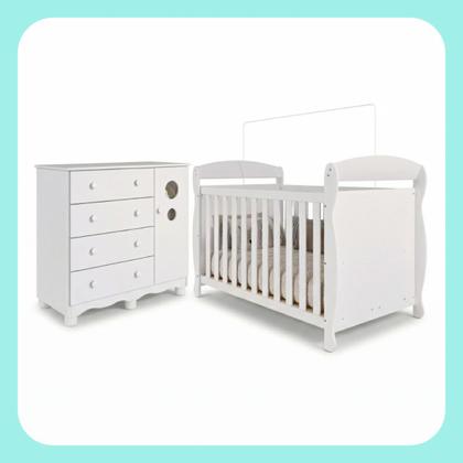 Imagem de Quarto Bebê Completo Berço Americano Marquesa 3Em1 Cômoda Bolinha 4 Gavetas 1 Porta MDF